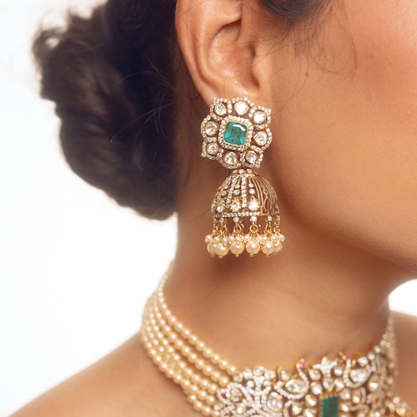 Emerald Grandeur Victorian Jhumka Earrings
