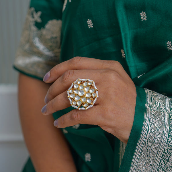 Noor Kundan Pearl Statement Ring.