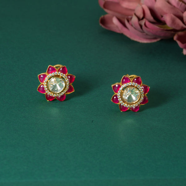 Mossonite Ruby Floral Studs.