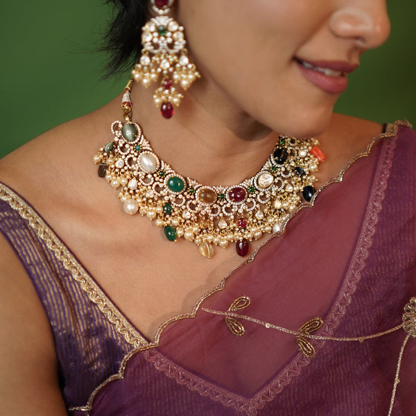 Victorian Navratna Heritage necklace Set.