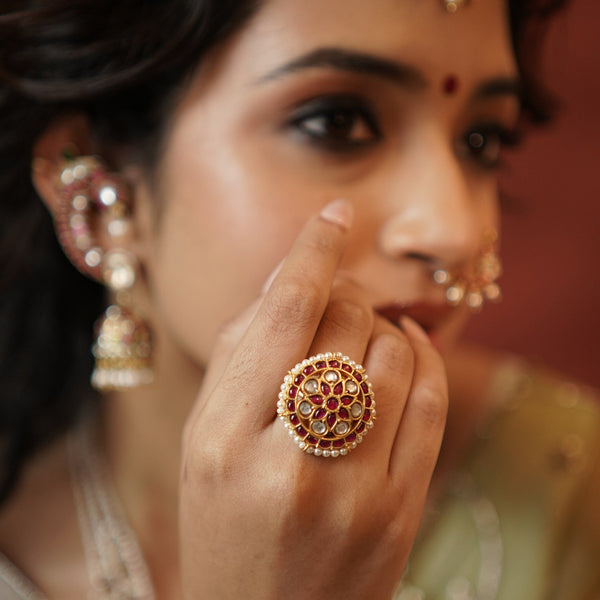 Kundan Roja Pearl Ring.