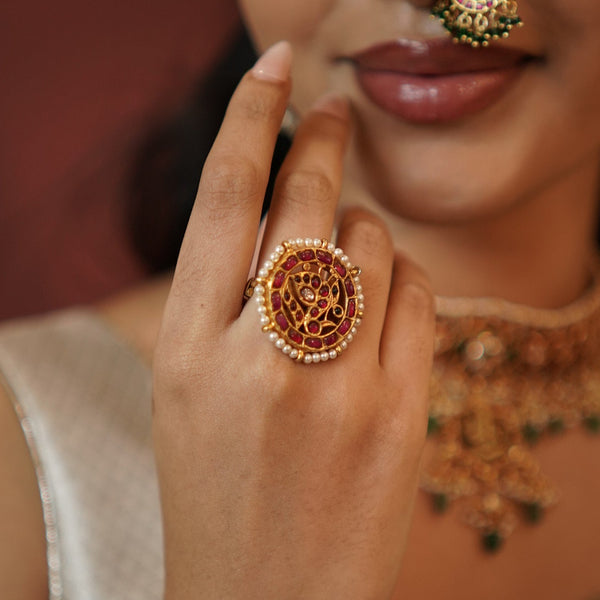 Peacock Glory Kundan Ring.