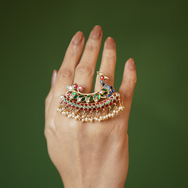Mayura Kundan Pearl Ring