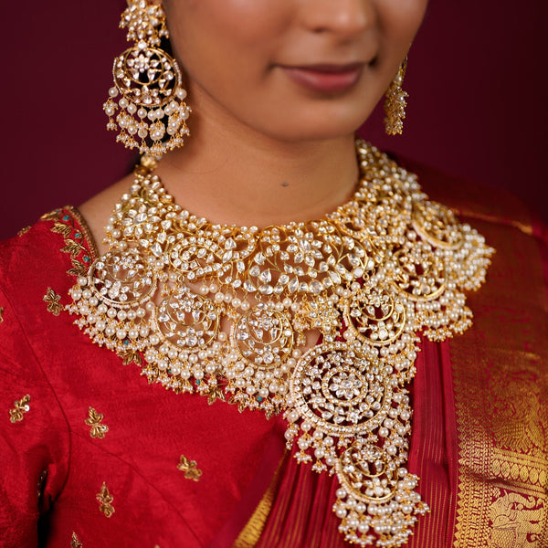 The Grandeur of Tradition: Mossanite Polki Bridal Necklace and Earring Set