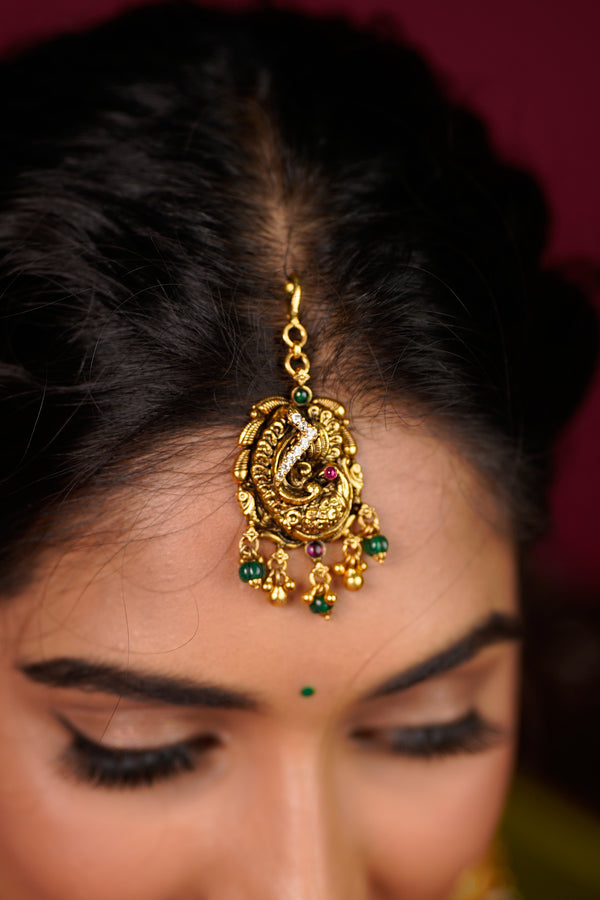 Meera Antique Temple Peacock Maang Tikka