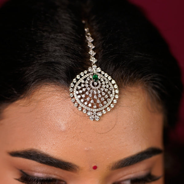 Delicate CZ & Emerald Doublet Maang Tikka