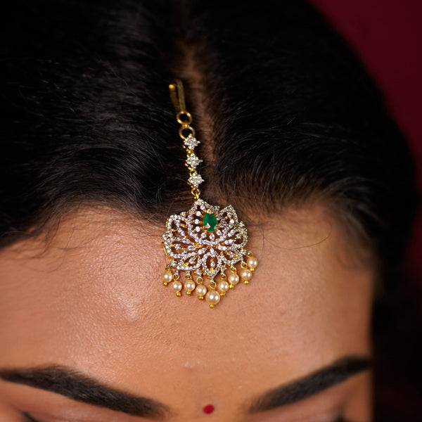 Green Emerald Doublet & CZ Maang Tikka