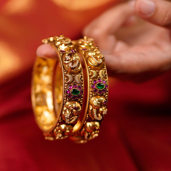Antique Nakshi Elephant & Deity Bangle Set