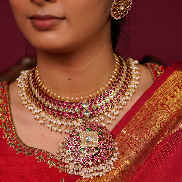 The "Maharani" Kundan Ruby Choker with Rice Pearls