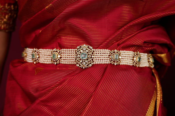 The Victorian Pearl & Emerald Hip Belt (Vaddanam)