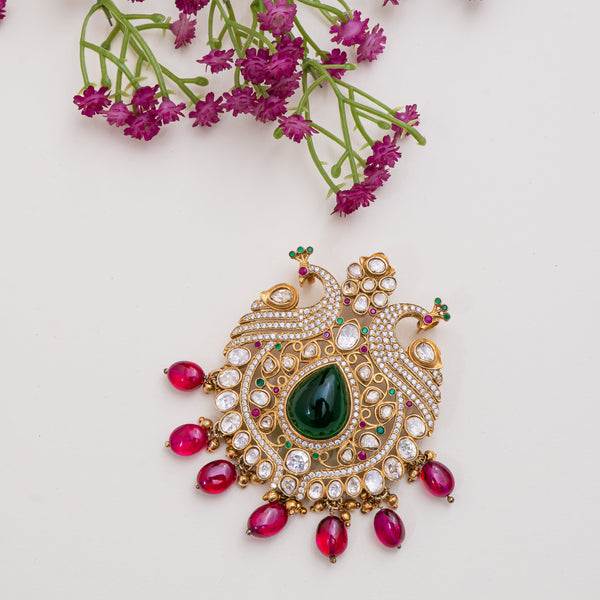 Peacock mossanite polki pendant