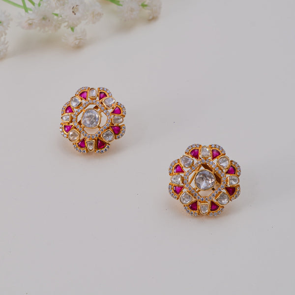 Ruby mossanite polki earrings