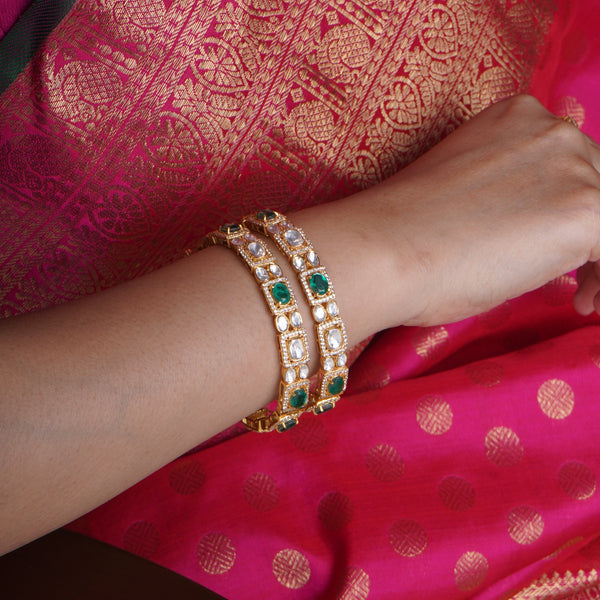 Vanya Moissanite & Emerald Bangles (Pair)
