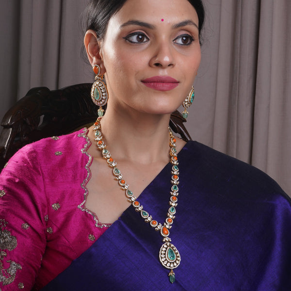 Victorian Coral-Emerald Statement Necklace Set.