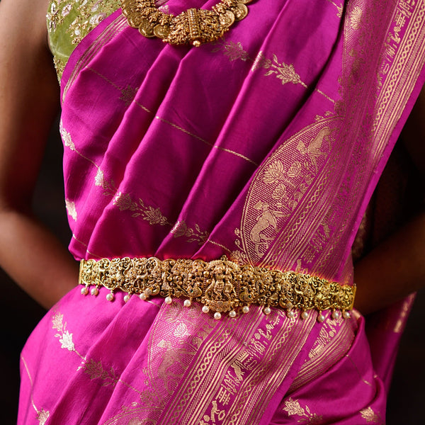 Intricately Carved Radha Krishna Nakshi Vaddanam with back belt