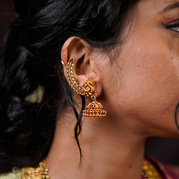 Heritage Temple Gold Jhumka Ear Cuff (Karn Phool)