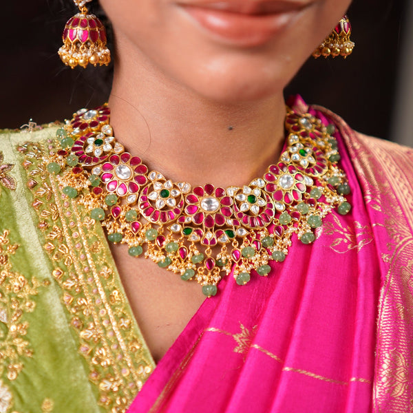 Royal Kundan Flower Choker Necklace Jadau Style Bridal Jewellery