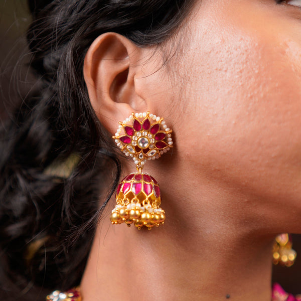 Handcrafted Traditional Kundan Jhumka Earrings