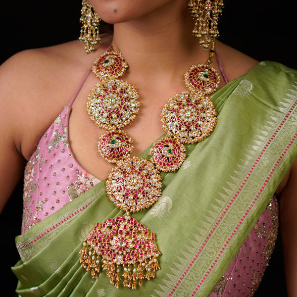 Magnificent Haaram Floral Kundan Mala with Ruby & Pearl Drops