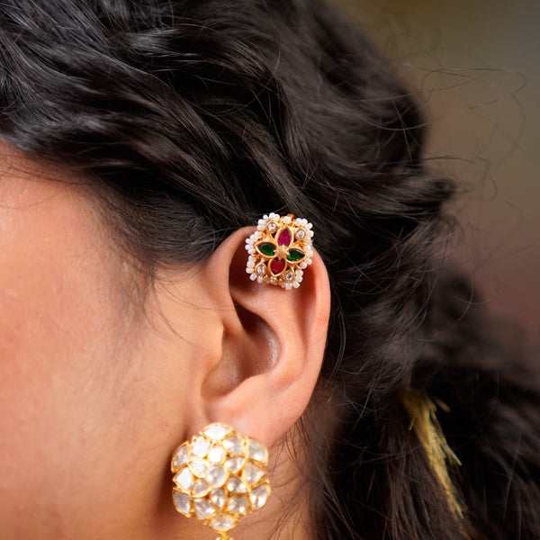Traditional Gold Bugudis with Ruby & Pearl Accent