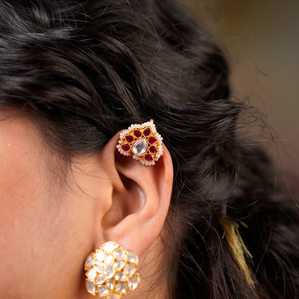 Traditional Gold Bugudis with Ruby & Pearl Accent