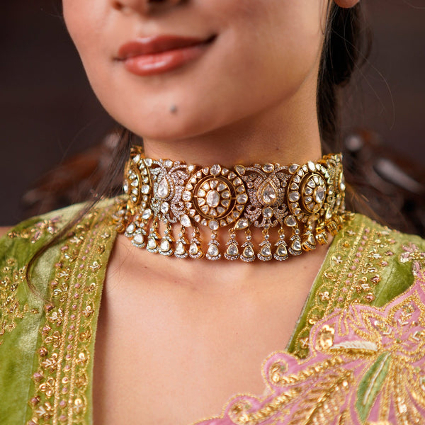 Intricate Bridal Collar Choker with Mossanite Drops